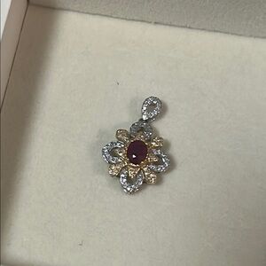 Bundle for 18K white gold natural diamond natural ruby pendant and 18k pearl ear